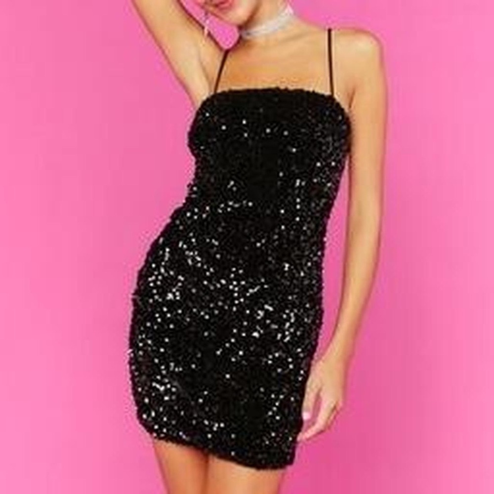 Forever 21 Black Sequin Mini Cocktail Party Dress | Bodycon Sleevless | NWT - Picture 2 of 6